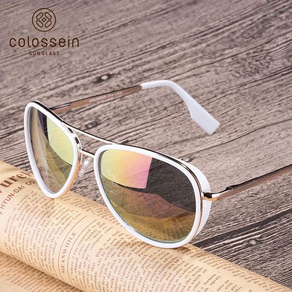 

colossein sunglasses women vintage pilot blue gradient glasses with metal alloy frame sunglass men oculos gafas de sol uv4001, White;black