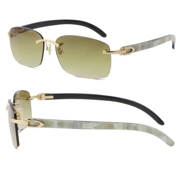 

fashion man woman rimless frames wood sunglasses square men glasses white inside black buffalo horn driving gasses male and female 18k gold, White;black