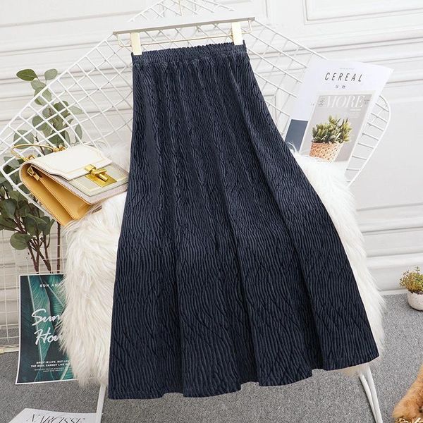 

corduroy skirt women fall/winter 2020 new mid-length a-line skirt high waist slim pleated casual loose fashion faldas mujer y6291, Black