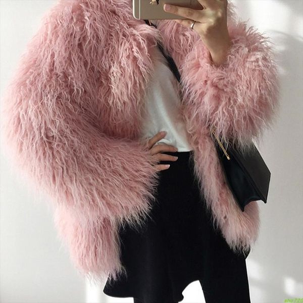 

2020 autumn winter new fur coats female pink fashionable was thin long hair imitation wool hairy fur coat parkas women top, Black