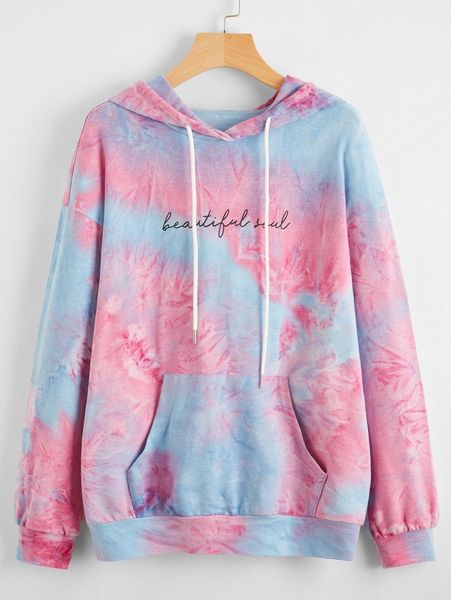 

letter graphic tie dye drop shoulder pocket front hoodie x3qn#, White;black