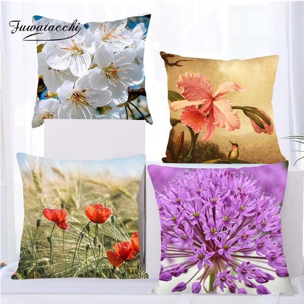 

fuwatacchi pink floral series cushion cover roses pillow cover for sofa bedroom car decoration spring cherry throw pillowcases