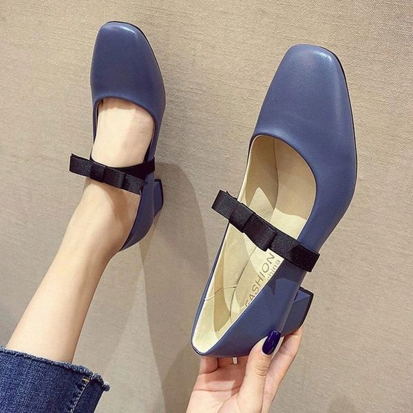 

plus size 35-42 women mary janes shoes square heels dress shoes red bow boat square toe pumps mid hee zapatos mujer 8754n #th1f, Black
