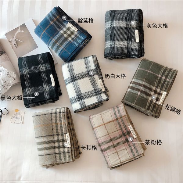 

durable high ji check scarf ~ korean new winter warm imitation cashmere bib for boys and girls, Blue;gray