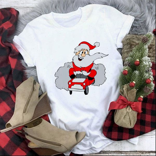 

zoganki christmas cartoon printed tshirt women casual short sleeve womens t shirts fashion christmas t shirt graphic tee shirt, White