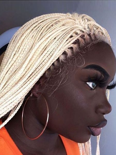 

fanxiton micro braided blonde hair lace front wigs synthetic with baby hair high temperature heat resistant fiber wigs for women, Black;brown