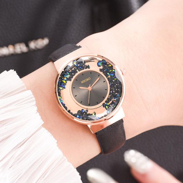 

luxury women watch rhinestone leather bracelet wristwatch ladies fashion watches ladies leather analog quartz relogio reloj mujer fashion de, Slivery;brown