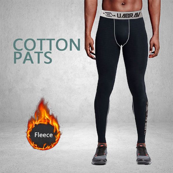 

winter thick fleece men jogging pant high elastic gym sports basketball running render cropped trousers tights slim fit training, Black