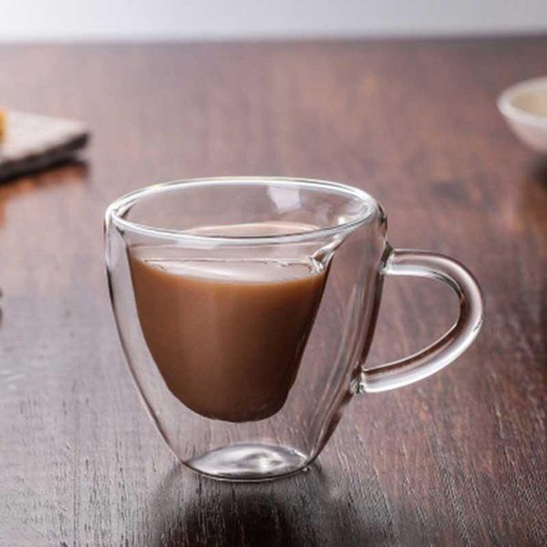 

glass coffee cup double layer creative heart modeling milk tea juice whisky wine beer glass reusable insulated tumbler wmtexf xhhair