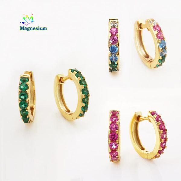 

earrings silver for women color gemstone 925 sterling silver blue/green/ white/pink cubic zirconia earrings hoop fine jewelry, Golden;silver