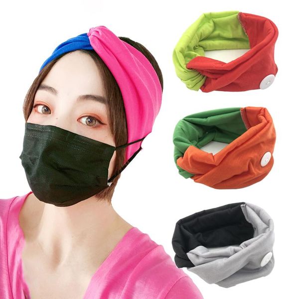 

summer stitching color headband women cross knot hairband fabric hair hoop fitness yoga hair decoration with button, Silver