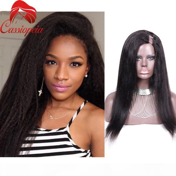 

130 density kinky straight u part wig human hair soft virgin brazilian u part human hair wig for black women, Black;brown