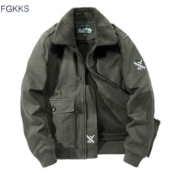 Fgkks homens jaqueta de alta qualidade estilo militar estilo maciço jaqueta macho nova marca casual mais veludo engrossar casacos casaco 201123