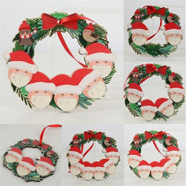 

multicolor 2020 wood hanging decoration family member wear mask can write name christmas wreath 1 piece