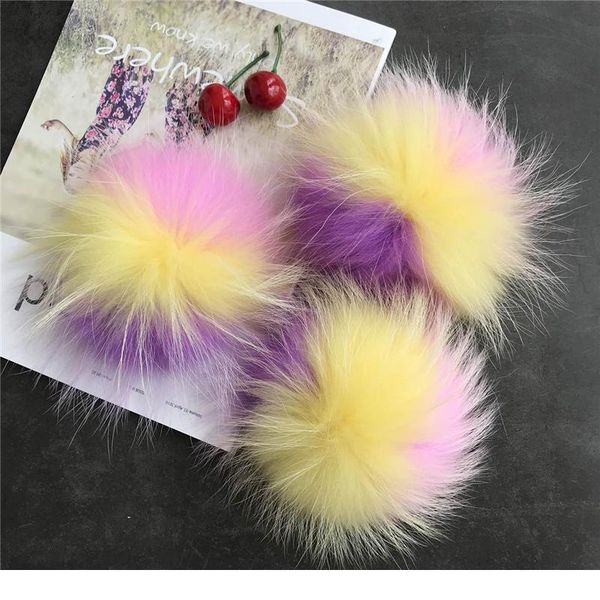 

real raccoon fur pom pom key chain real fur pompoms hat winter diy multicolor fur balls for shoes bag accessories with qylgsj