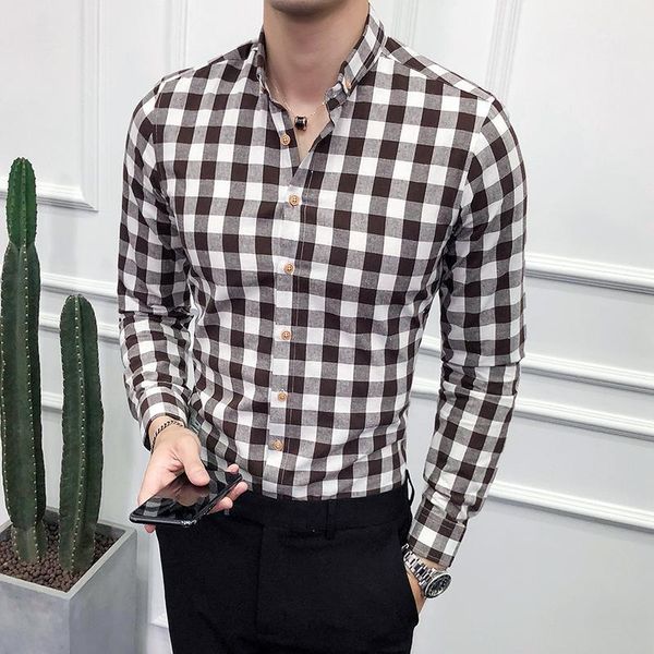 

men's plaid shirt men's brand casual long-sleeved shirt soft comfortable slim business casual 4xl1, White;black