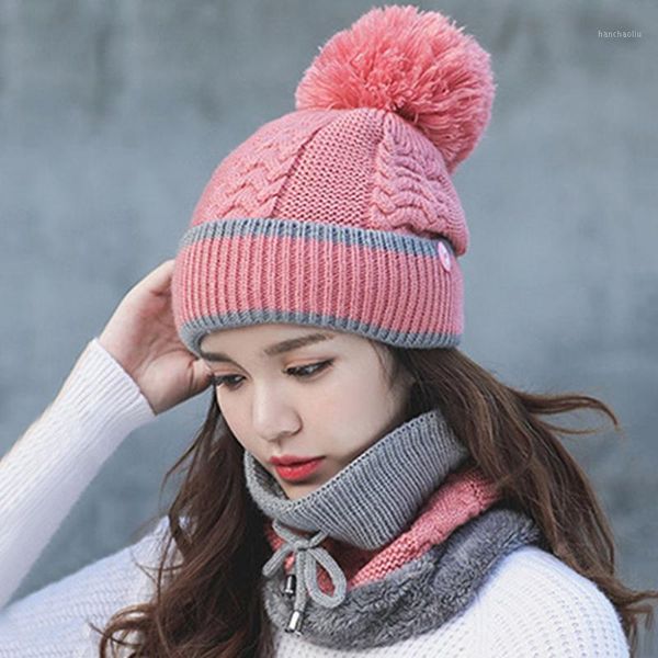 

cycling caps & masks 3pcs knitted cap face mask scarf set winter sports skating skiing fleece beanies hat neck gaiter cover wom, Black