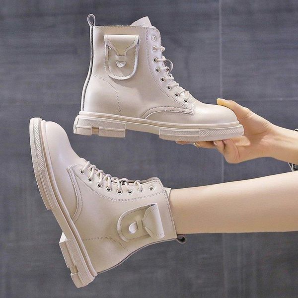 

boots female women shoes ankle 2020 autumn fashion british style leather flat with short motorcycle, Black