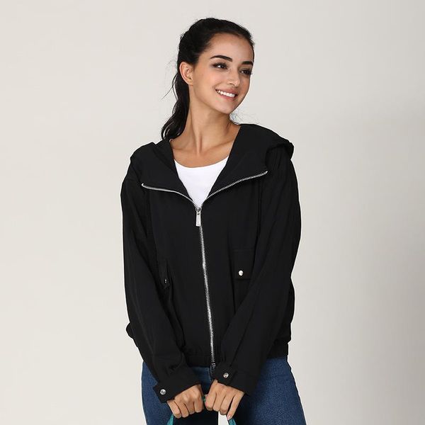 

windbreaker женщины траншеи весна и осень короткие молнии с полным рукавом длина твердый тонкий тонкий фальшивый печать траншею для девушки, Tan;black