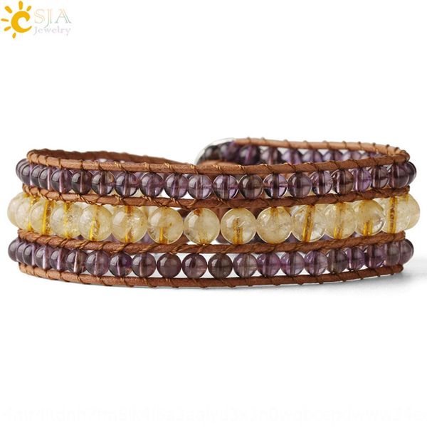 

4mm amethyst three layer woven bracelet crystal crystalfor men and women general jewelry natural crystal bracelet qvbtn, Golden;silver