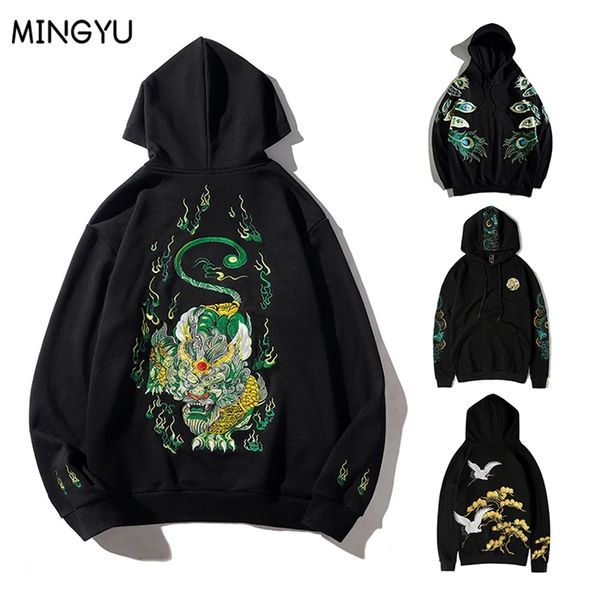 Hohe Qualität Marke männer Hoodie Stickerei Einhorn Mit Kapuze 100% Baumwolle Harajuku Japanischen Stil Sweatshirt Hoodies Plus größe 4XL 220114