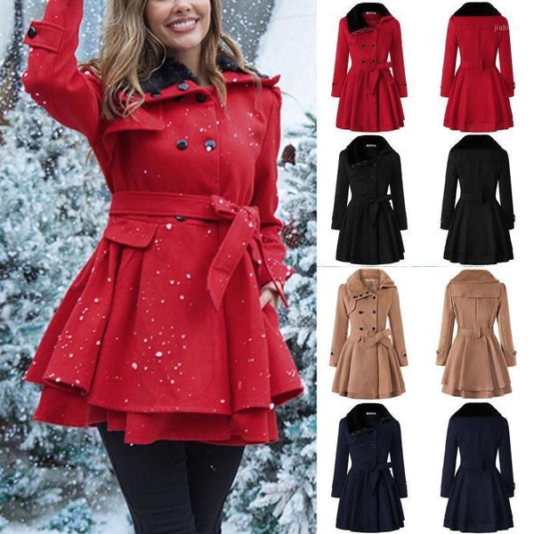 

women ladies winter solid color faux wool warm slim coat jacket thick-parka overcoat long winter outwear mujer camisetas1, Black;brown