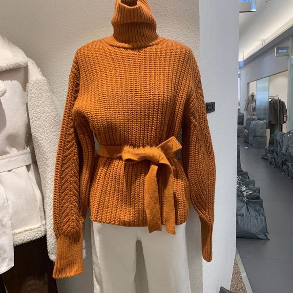 

03ztr south korea east gate women's wear autumn and winter sweater sweater2020 new korean fashion simple high collar beltshoulder knitt, White;black