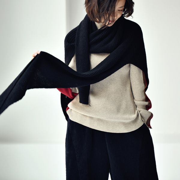 

micoco j1510c autumn winter practical versatile personality black wool knit warm wrap a shawl long scarf female 201026, Blue;gray