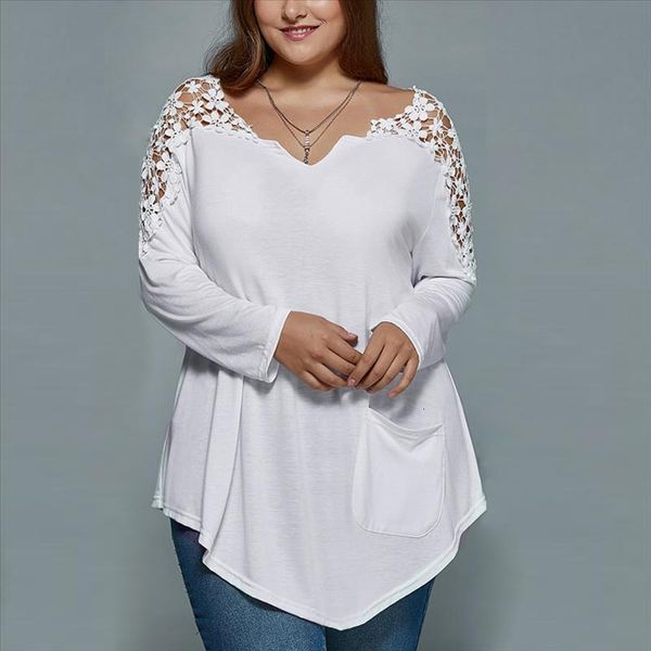 

plus size xl 7xl blouse women fashion summer white blouses ladies lace hollow out sleeve blusas mujer de moda 2021