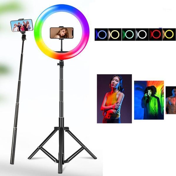 

33cm rgb rainbow ring light selfie stick lamp with phone clip holder tripod stands live colorful pgraphy lighting ringlights1