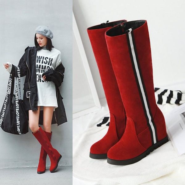 

round toe boots thigh high heels high shoes booties ladies over-the-knee mid calf low large size rubber solid, Black