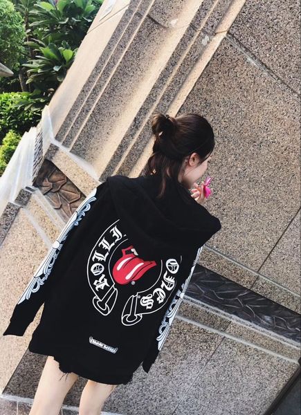 

fashion new brand autumn ch croxin horseshoe big tongue sweater hooded long sleeve coat 7v7a, Black