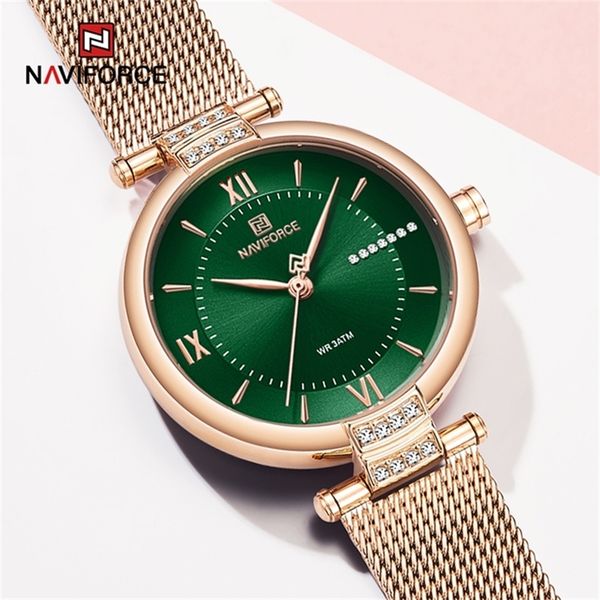 

naviforce luxury brand diamond watches for women fashion roman scale green lady quartz wristwatch waterproof steel band bracelet 220228, Slivery;golden