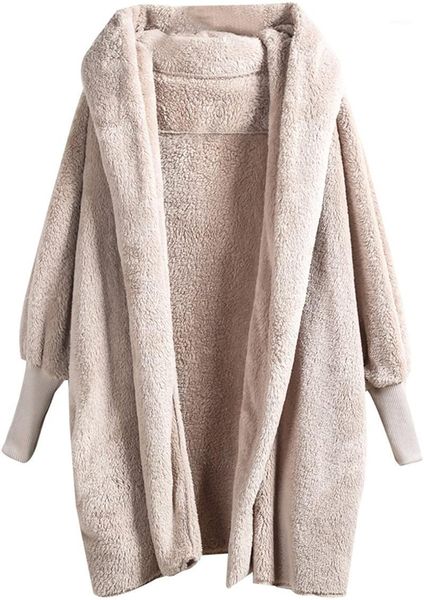 

sweatyrocks women khaki hooded dolman sleeve faux fur cardigan coat for winter1, Black