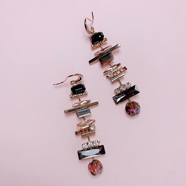 

luxury multicolor shiny crystal long drop earrings for women fashion elegant rhinestones hook earrings wedding party jewelry, Silver