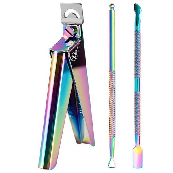 

3 pcs nail clippers with cuticle putter nail set polish removal tool stainless steel tool set