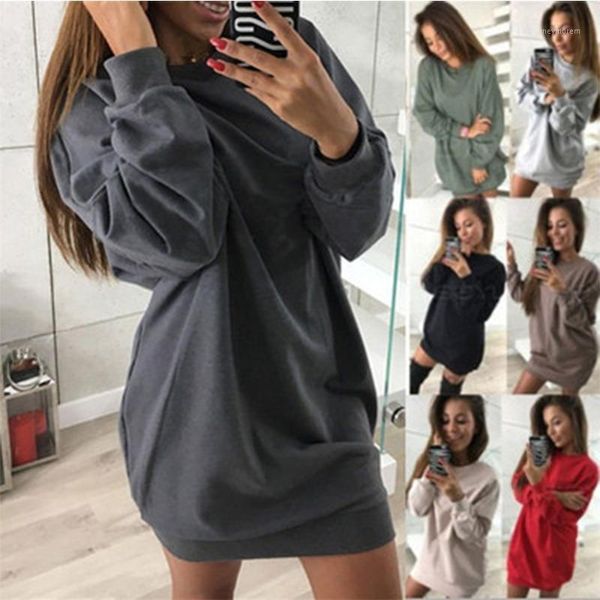 

women's hoodies & sweatshirts women winter leisure loose hoodie dress solid color long sleeved dress1, Black