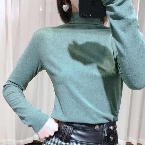 

cationic base t-shirt de velvet half high collar long sleeve new autumn winter 2020 korean solid warm coat color warm t-shirt for wo, White;black