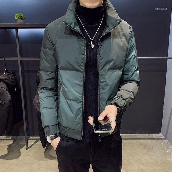 

down jacket teenagers han edition cultivate morality leisure gradient thermal collar men's white duck down jacket1, Black