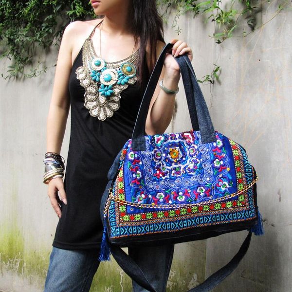 

ethnic embroidery bags blue denim shoulder bag chinese style women bags girls bag