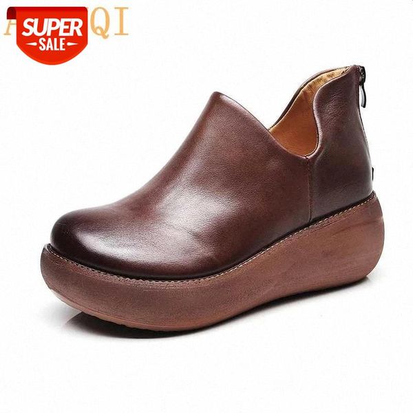 

aiyuqi women shoes on the platform 2020 new women vintage shoes genuine leather wedges platform spring casual footwear #hu3o