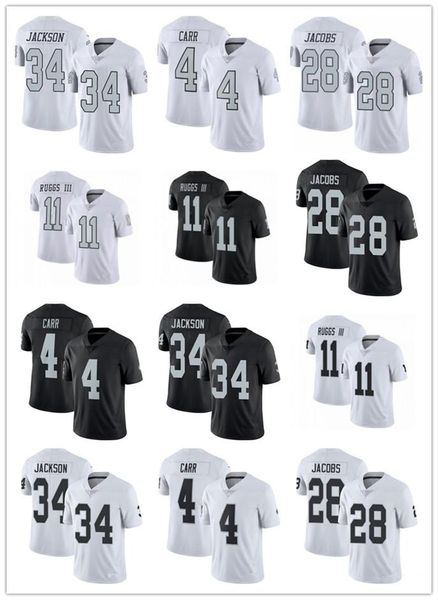 

men women youth las vegas raiders 4 derek carr 11 henry ruggs iii 28 josh jacobs 34 bo jackson black football jerseys, Black;red