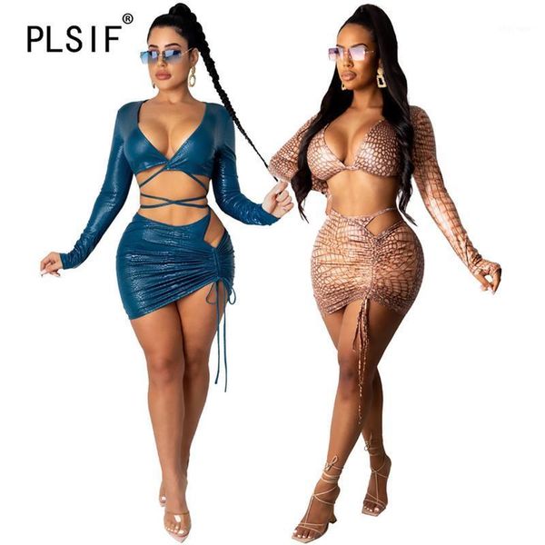 

simple pure color deep v neck long sleeve crop and short 2 pieces set tight club party tracksuits1, Gray