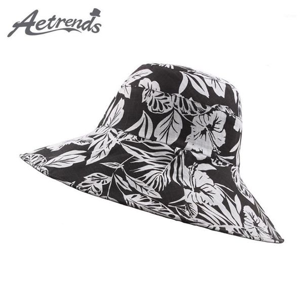 

[aetrends] anti-uv wide brim sun hats for women summer panama floral bucket hat uv protection sunscreen beach caps z-68691, Blue;gray
