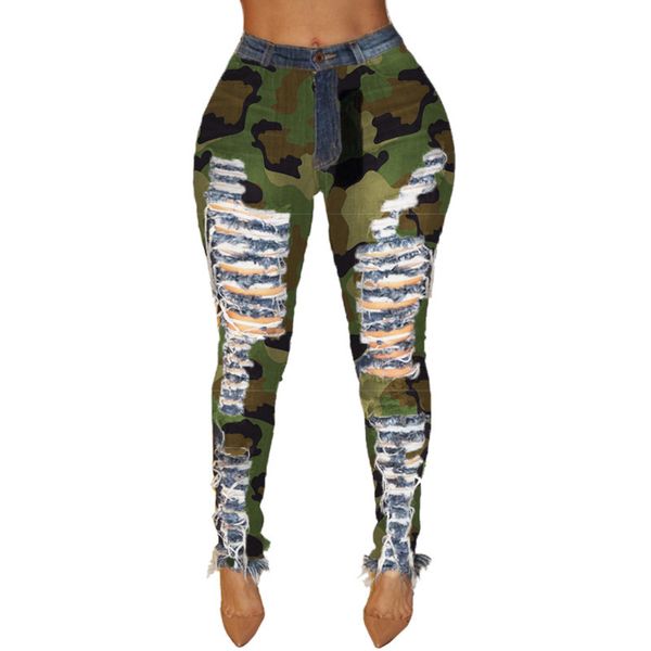 

2021 new autumn feminine winter breeches womanly woven hole camouflage print jeans pencil bandage hsf2096 wyo7, Blue