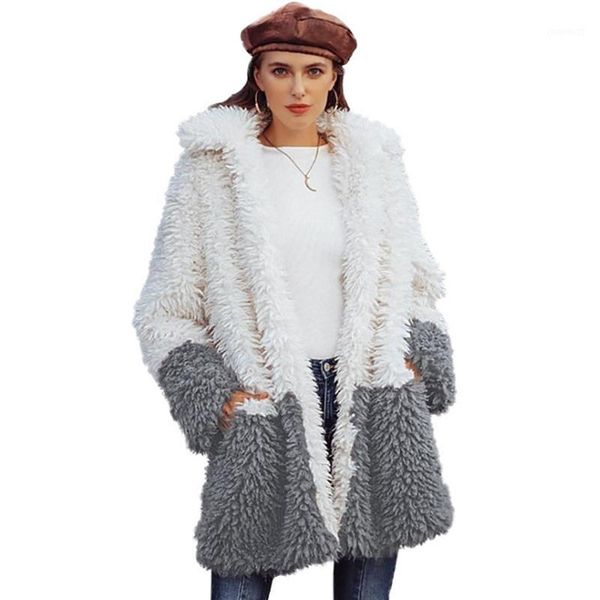 

2019 plush coat women fur lamb thicken winter warm long sleeve female jackets overcoat outerwear faux fur coat for women1, Black