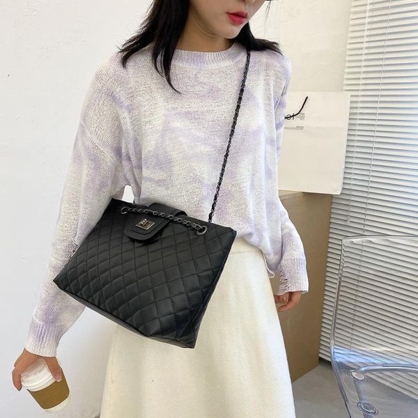 

women shoulder bag diamond lattice handbag tote lady crossbody messenger chain bucket holder pu leather casual luxury sack 2021