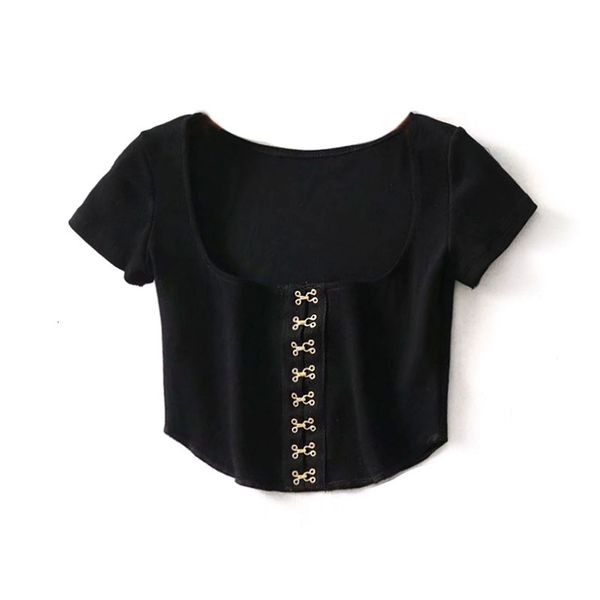 

2021 new autumn women's t-shirt links fashion buttons thin waist short shirt j5ip, White