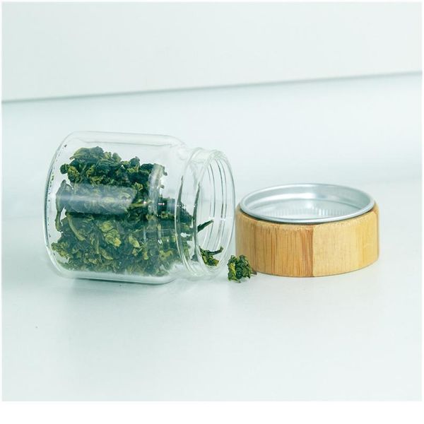 

6pcs 47x57x35mm capacity 50ml glass bottles with aluminum bamboo double cap small transparent mini empty glass vi bbyubu