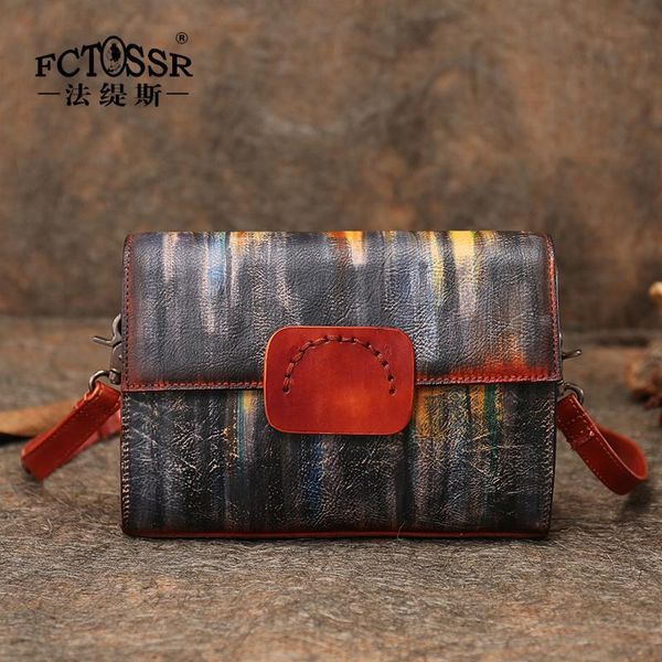 

2020 new layer leather messenger bag casual shoulder bag vintage original leather small square women's